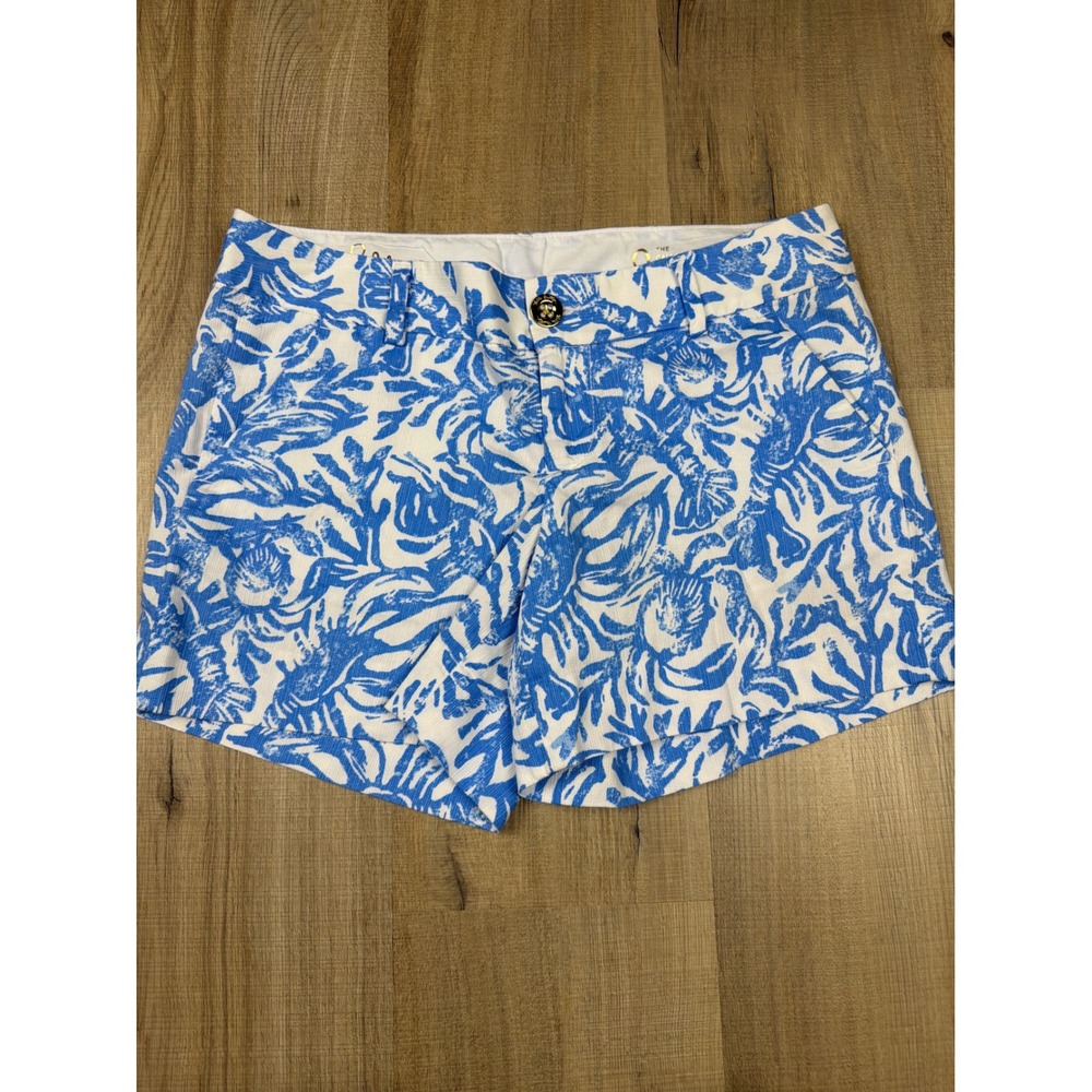 Lilly Pulitzer Callahan Shorts Blue White Lobster Coral Print Cotton Size 0 NWOT